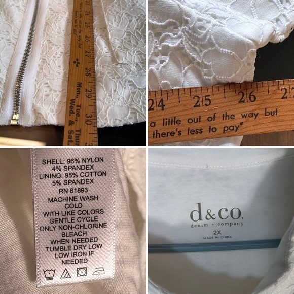 Macy's d & co stretch white jacket zipper women's lace overlay 2X - Picture 3 of 5